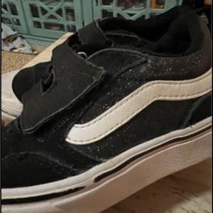 Black glitter Vans with Velcro Closure kids 10.5